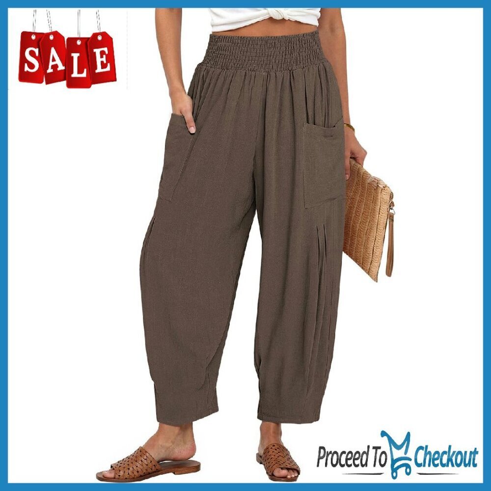 Linen Harem Pants High Waist Wide Leg Loose Fit Casual Lounge